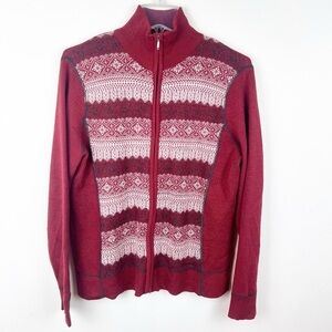 Eddie Bauer Wool Blend Full Zip XL Cardigan Snowflake Red Winter Ski Holiday
